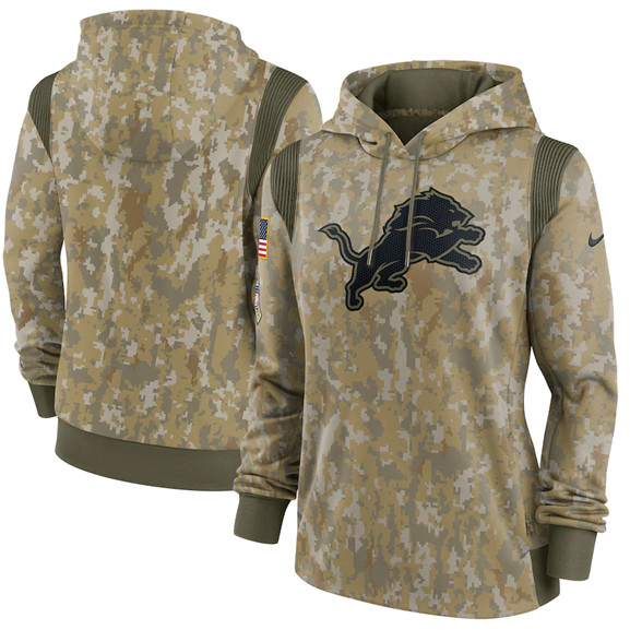 Women's Detroit Lions 2021 Camo Salute To Service Therma Performance Pullover Hoodie(Run Small) - Click Image to Close